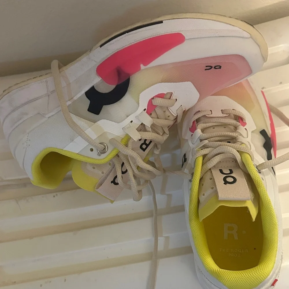 On Cloud Women's tennis Sneakers in Pink, Yellow, and White - Picture 6 of 6